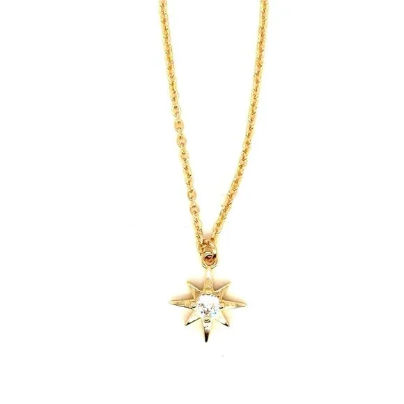 Gold Starburst Cz Necklace (n1) - Picture 1 of 8